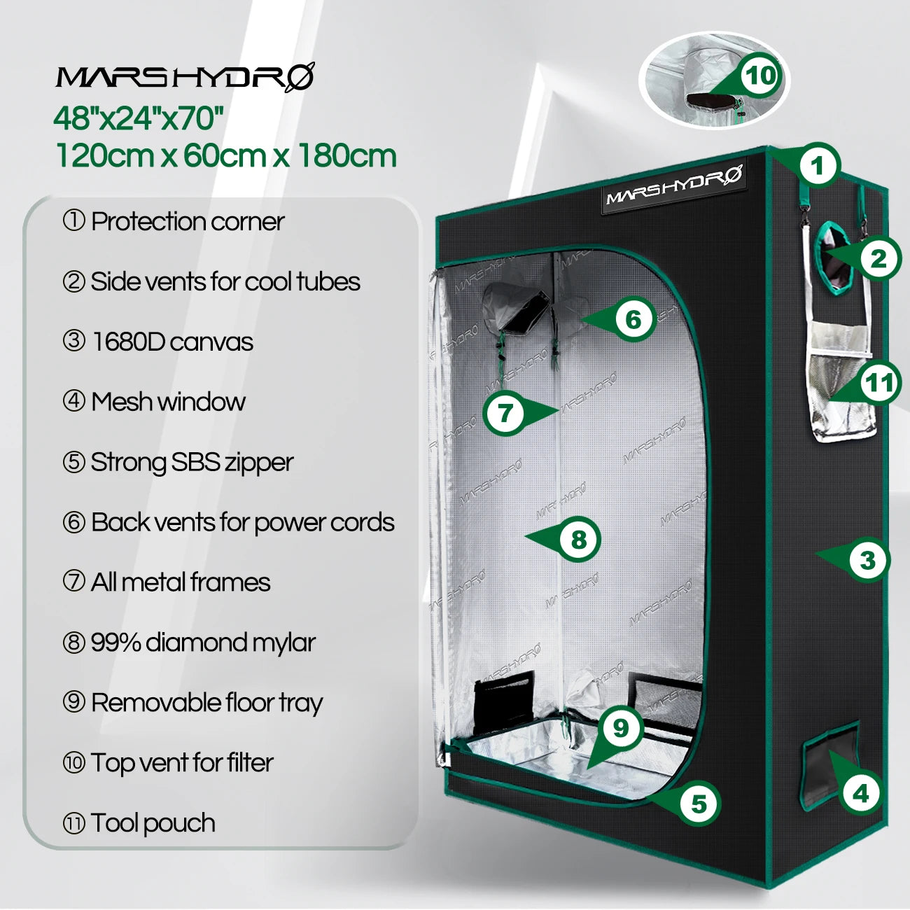 Mars Hydro 120x60x180cm Indoor Grow Tent 1680D