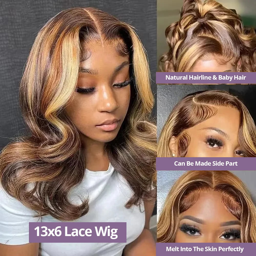 Highlight Ombre Bob Wig 13x6 HD Lace Frontal Wigs Transparent Body Wave