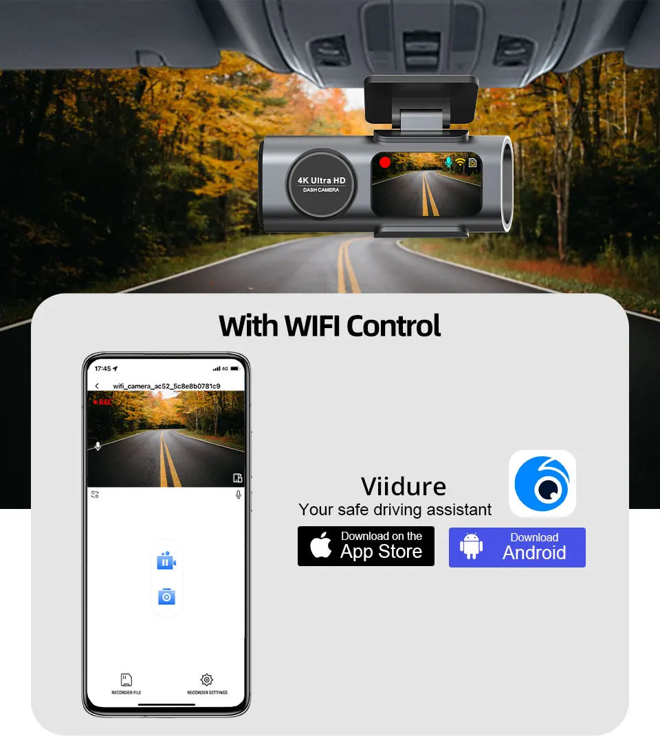 Dash Cam Dual Lens 4K UHD Recording