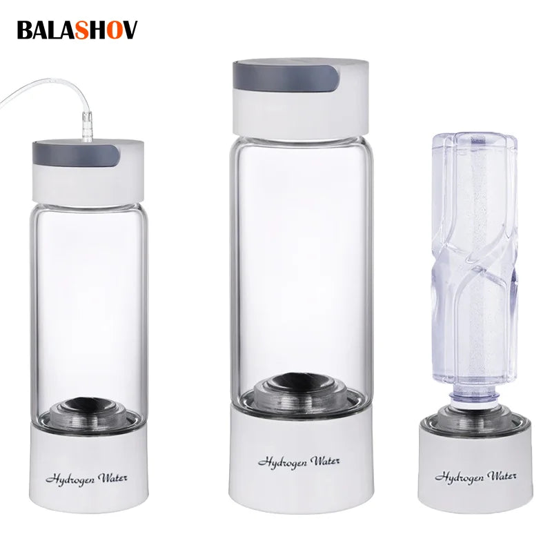 380ML Portable Hydrogen Rich Water Generator Bottle Glass Cup body SPE/PEM Dual Chamber Maker lonizer - H2 Inhalation device