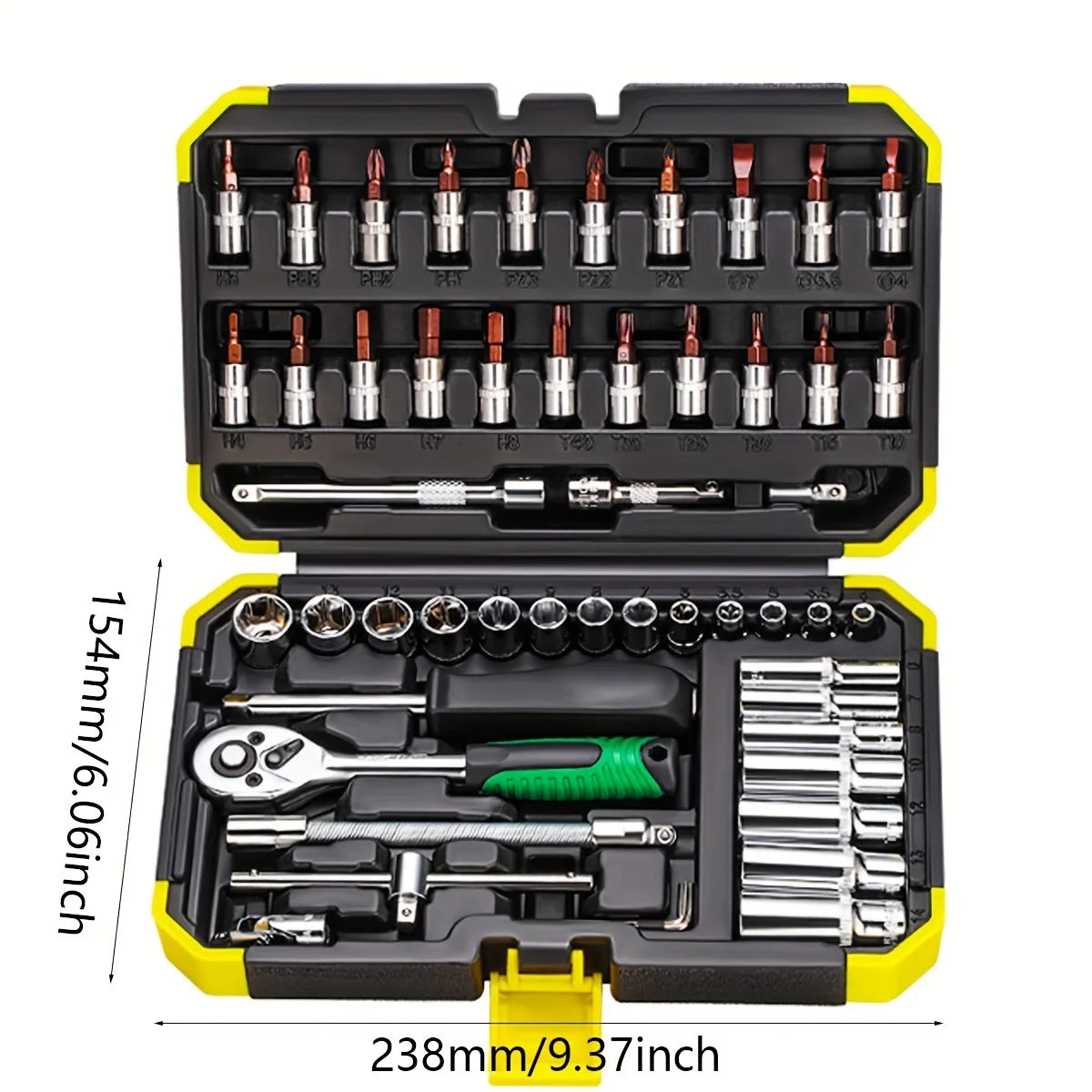 53 Piece Set of 1/4 Inch Socket Ratchet Wrench Set, with Socket Drill Bit Extension