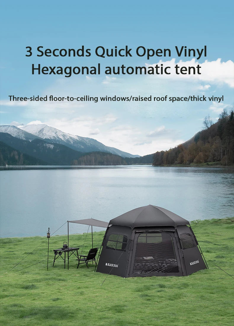 Black Dog 6-8 Person Tent Outdoor Hexagonal Automatic Quick-open Camping Tent