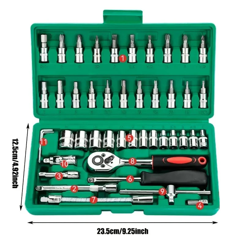 46pc Drive Socket Set 1/4 inch Ratchet Wrench Set