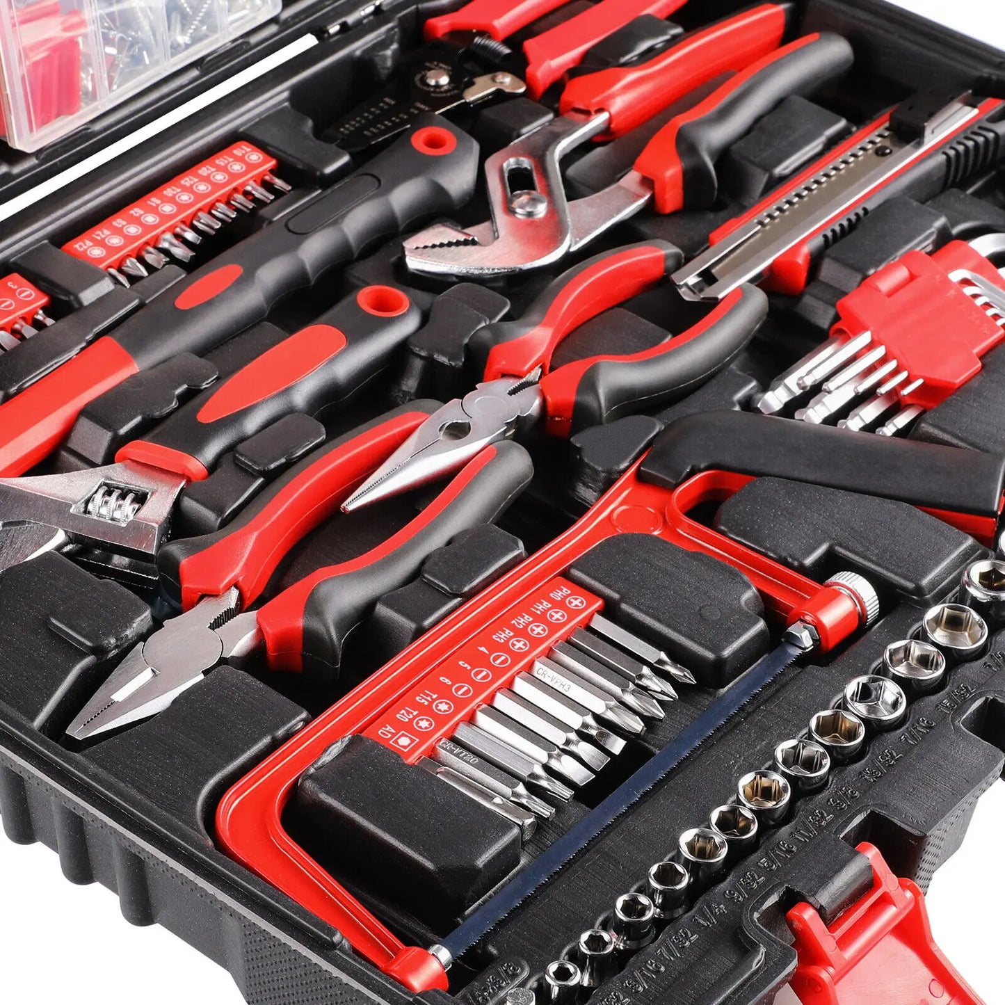 198 Piece Tool Box, Hand Tool Set, Ratchet Socket Tool Set, Screwdriver Set