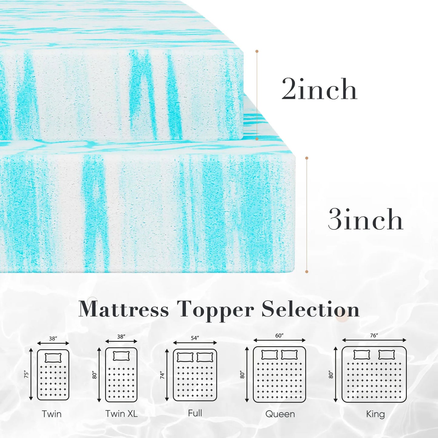 JHK 2-3 Inch Gel Memory Foam Mattress Topper