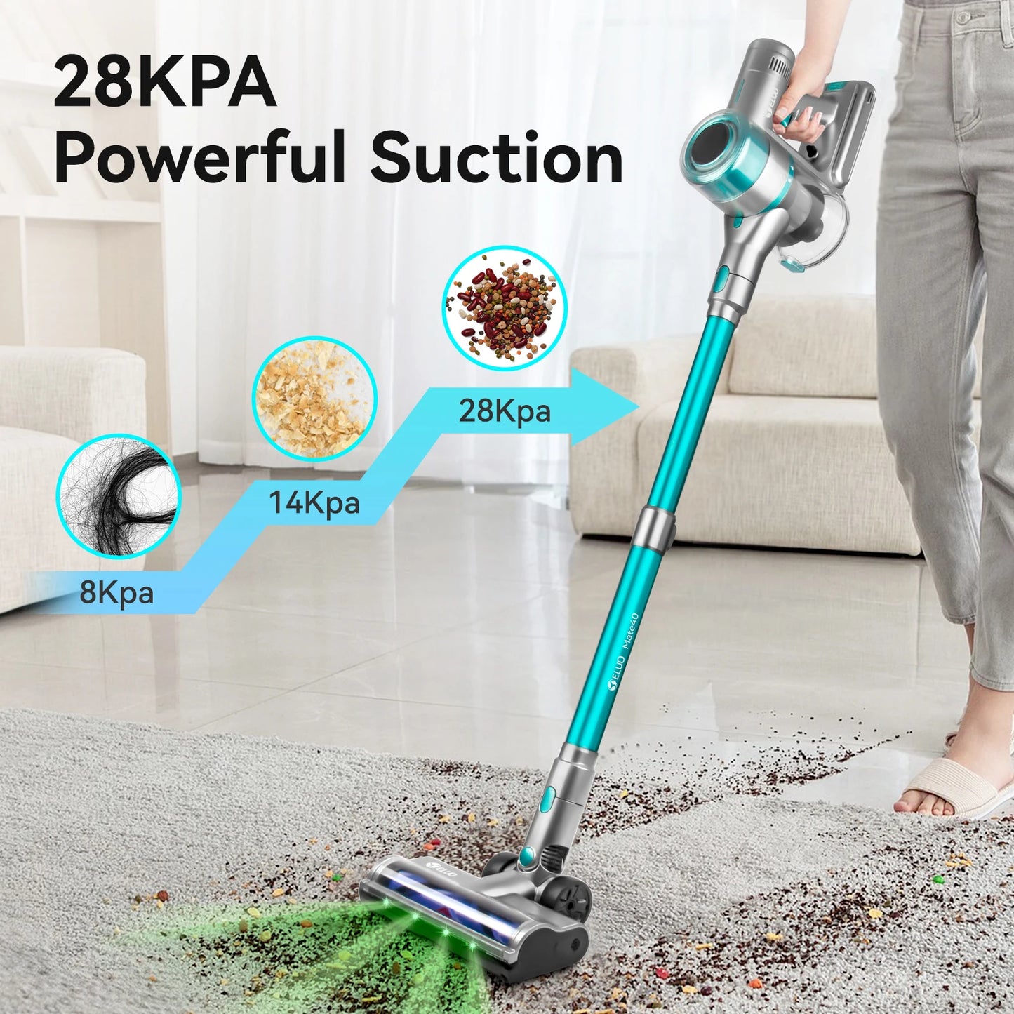 400W/≥28Kpa Cordless Vacuum Cleaner,Stick Vacuum with Touch Screen